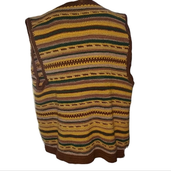 Handmade Crocheted 70s Boho Hippie Open Front Cardigan Sweater Brown Vest - Picture 3 of 7